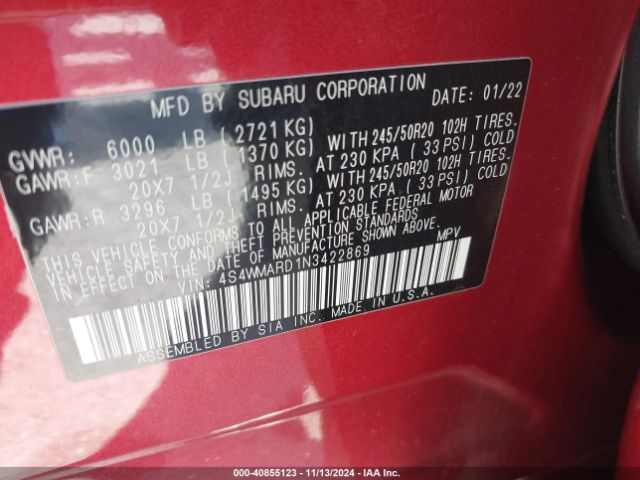 4S4WMARD1N3422869 Subaru Ascent Touring
