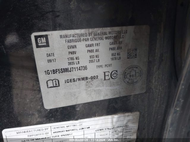 1G1BF5SM6J7114736 Chevrolet Cruze Premier Auto