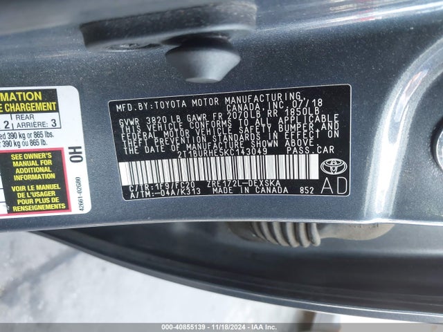 Toyota COROLLA SE 2019 2T1BURHE5KC143049 Image 9