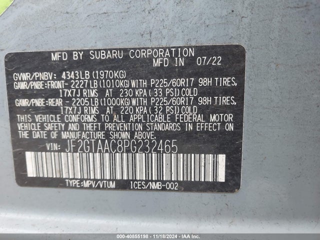 JF2GTAAC8PG232465 Subaru Crosstrek