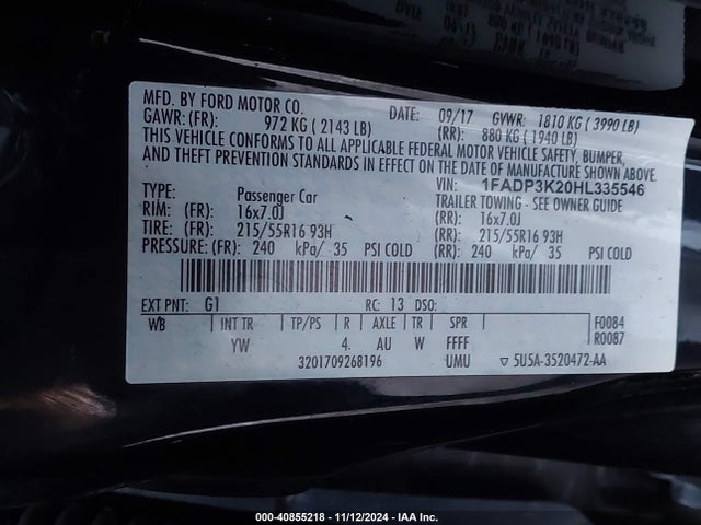 Ford FOCUS SE 2017 1FADP3K20HL335546 Image 9
