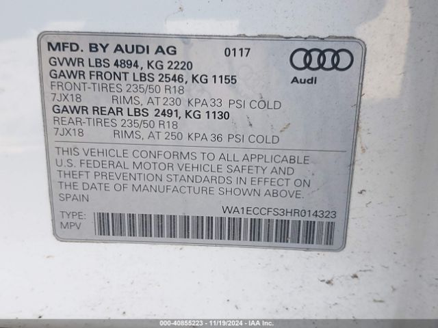 WA1ECCFS3HR014323 Audi Q3 2.0t Premium