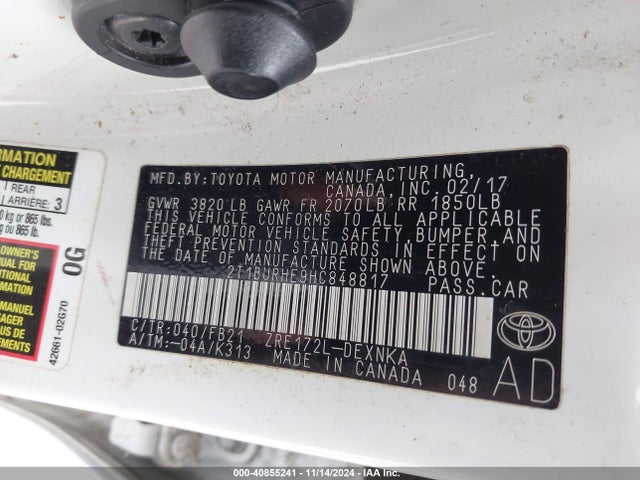 Toyota COROLLA LE 2017 2T1BURHE9HC848817 Image 9