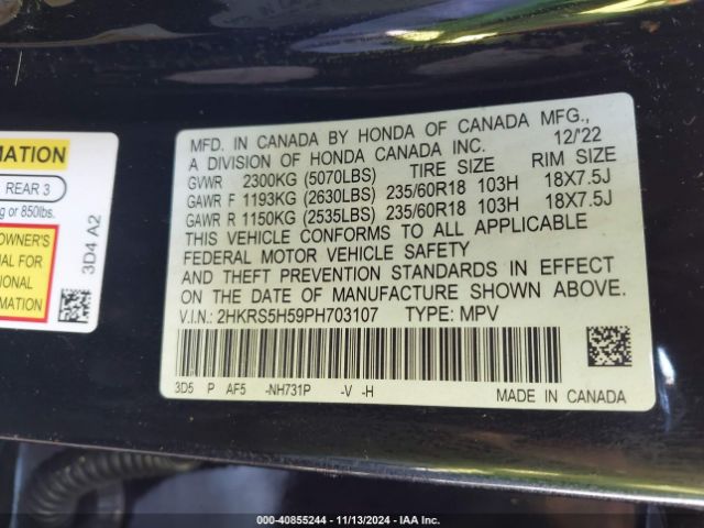 2HKRS5H59PH703107 Honda Cr-v Hybrid Sport