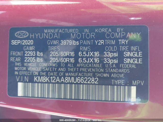 KM8K12AA8MU662282 Hyundai Kona Se