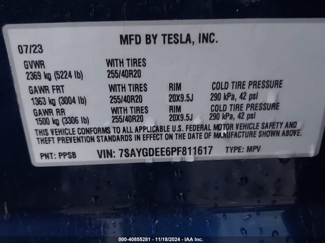 2023 TESLA MODEL Y 7SAYGDEE6PF811617 Photo 8