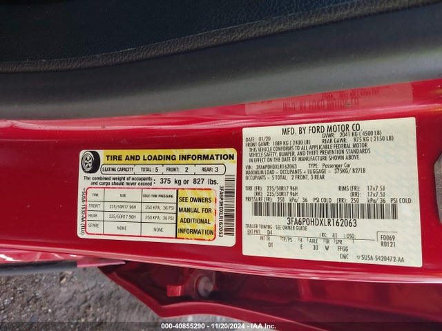 Ford FUSION SE 2020 3FA6P0HDXLR162063 Image 9