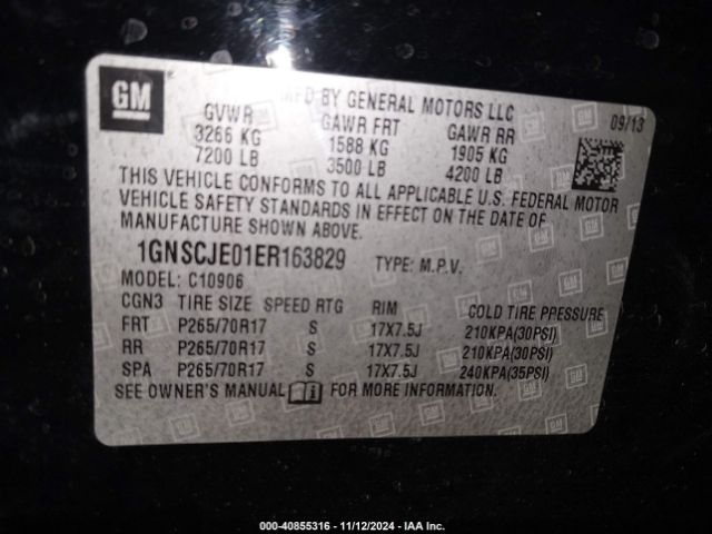 1GNSCJE01ER163829 Chevrolet Suburban 1500 Lt