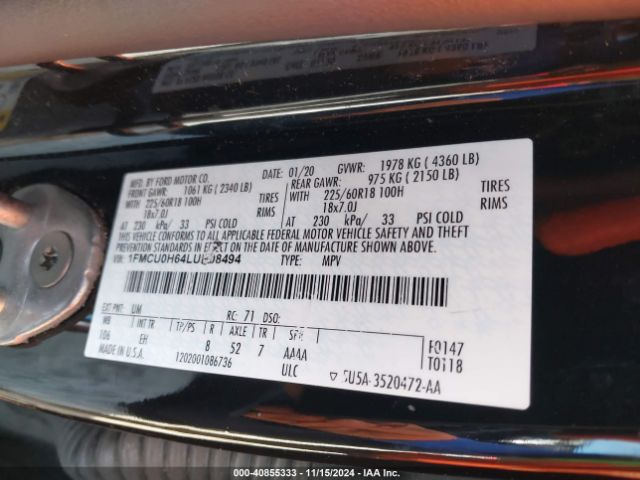 1FMCU0H64LUB08494 Ford ESCAPE SEL