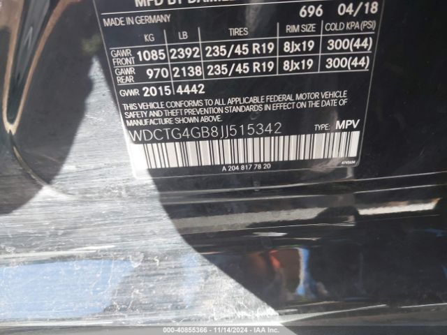 WDCTG4GB8JJ515342 Mercedes-Benz Gla 250 4matic