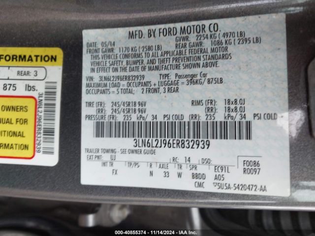 3LN6L2J96ER832939 Lincoln MKZ