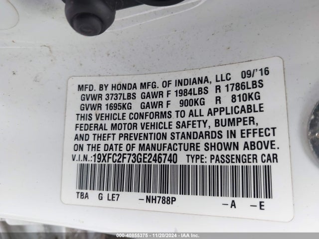 Honda CIVIC EX 2016 19XFC2F73GE246740 Image 9