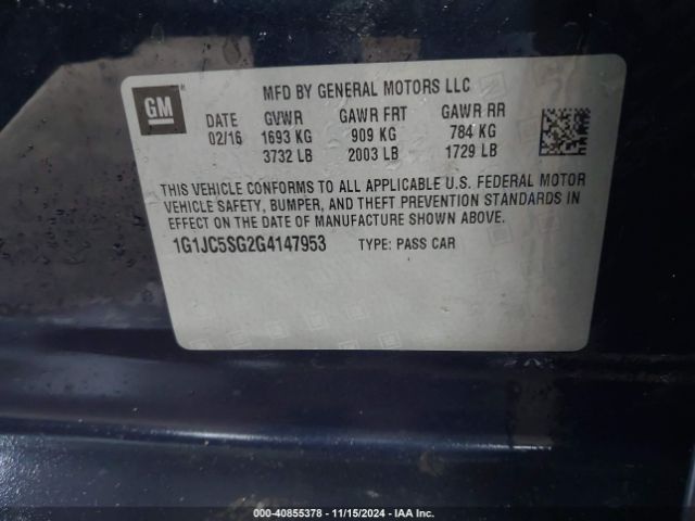 1G1JC5SG2G4147953 Chevrolet Sonic Lt Auto