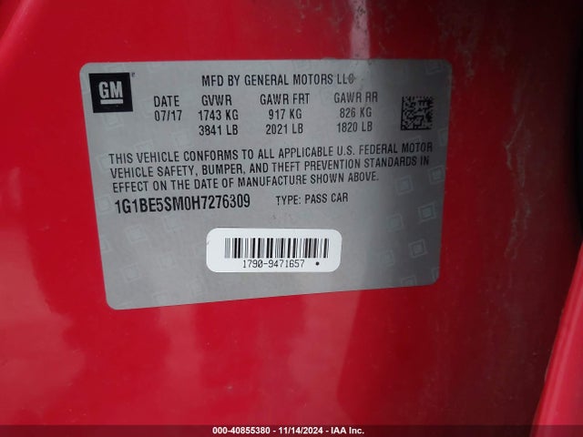 1G1BE5SM0H7276309 Chevrolet Cruze Lt Auto