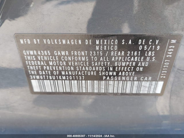 3VW6T7BU1KM201137 Volkswagen Jetta Gli 2.0t 35th Anniversary Edition/2.0t Autobahn/2.0t S