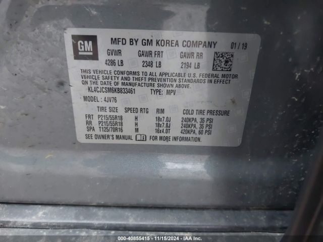 KL4CJCSM6KB833461 Buick Encore Fwd Essence
