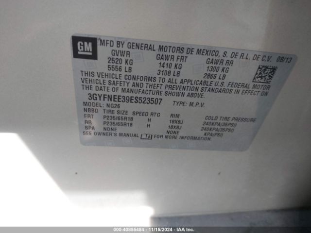 3GYFNEE39ES523507 Cadillac Srx Luxury Collection