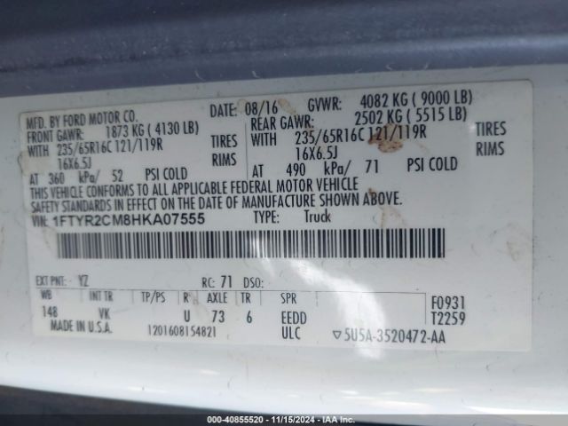 1FTYR2CM8HKA07555 Ford Transit-250