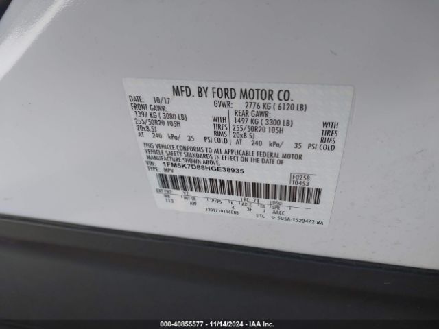 1FM5K7D88HGE38935 Ford EXPLORER XLT