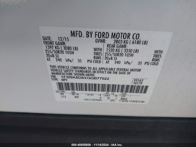 Ford EXPLORER XLT 2016 1FM5K8D8XGGB77022 Image 9
