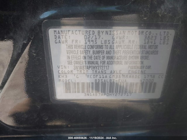Nissan SENTRA S 2017 3N1AB7AP0HY272717 Image 9