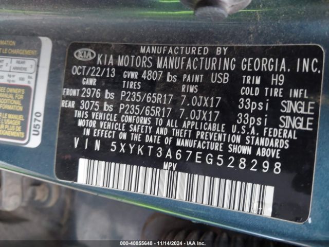 5XYKT3A67EG528298 KIA SORENTO LX