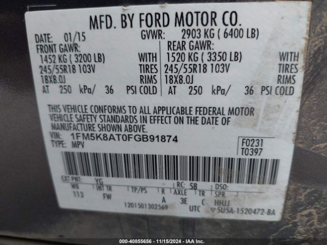 1FM5K8AT0FGB91874 Ford Utility Police Interceptor