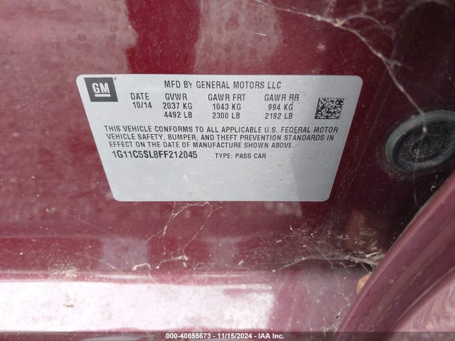 Chevrolet MALIBU 1LT 2015 1G11C5SL8FF212045 Image 9