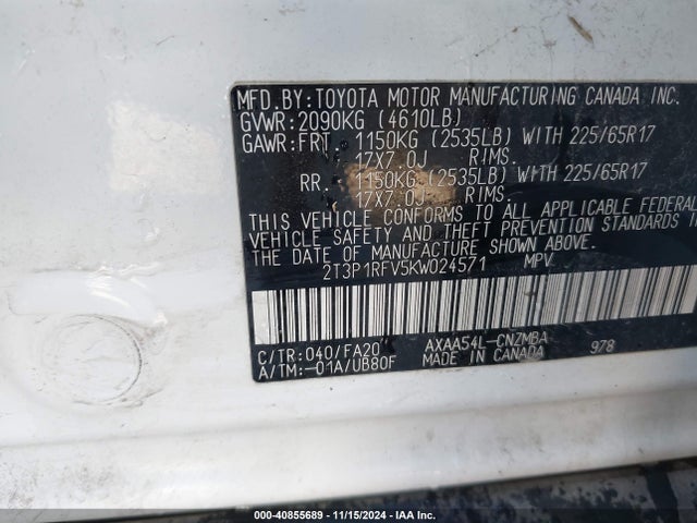 Toyota Rav4 Xle 2019 2T3P1RFV5KW024571 Image 9