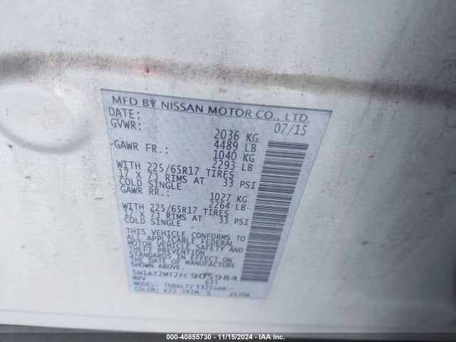 Nissan ROGUE SV 2015 5N1AT2MT2FC905984 Image 9
