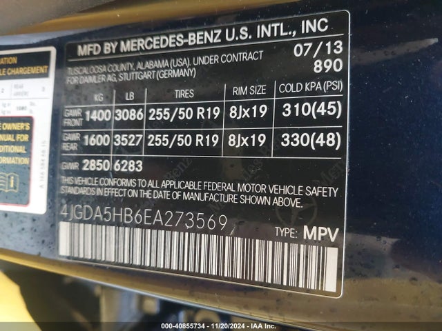 4JGDA5HB6EA273569 Mercedes-Benz Ml 350 4matic