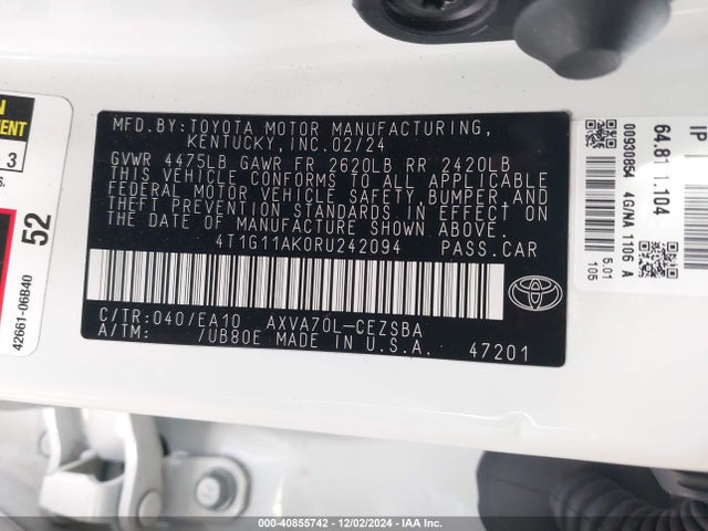 Toyota CAMRY SE 2024 4T1G11AK0RU242094 Image 9