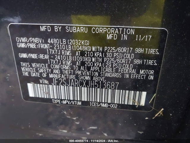 Subaru Forester 2.5i Limited 2018 JF2SJARCXJH513687 Image 9