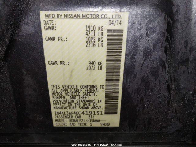 1N4AL3AP4EC419151 Nissan ALTIMA 2.5