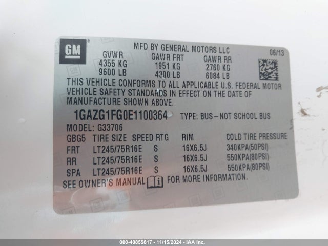 Chevrolet Express 3500 Lt 2014 1GAZG1FG0E1100364 Image 9