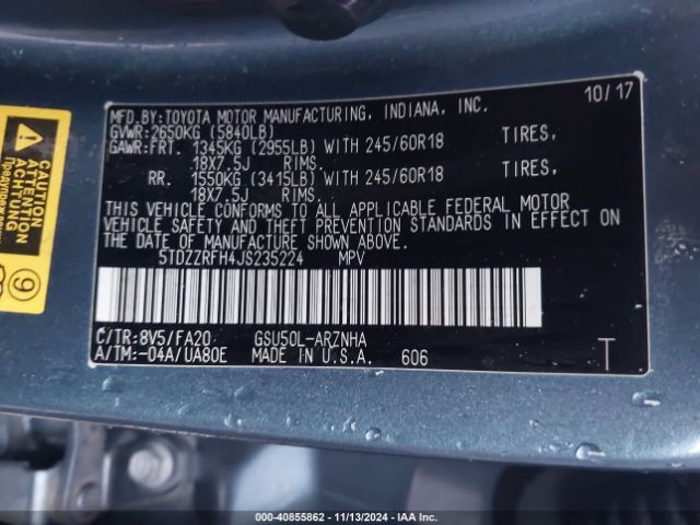 5TDZZRFH4JS235224 Toyota Highlander Le Plus