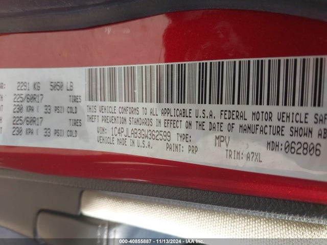 1C4PJLAB3GW362599 Jeep Cherokee Sport