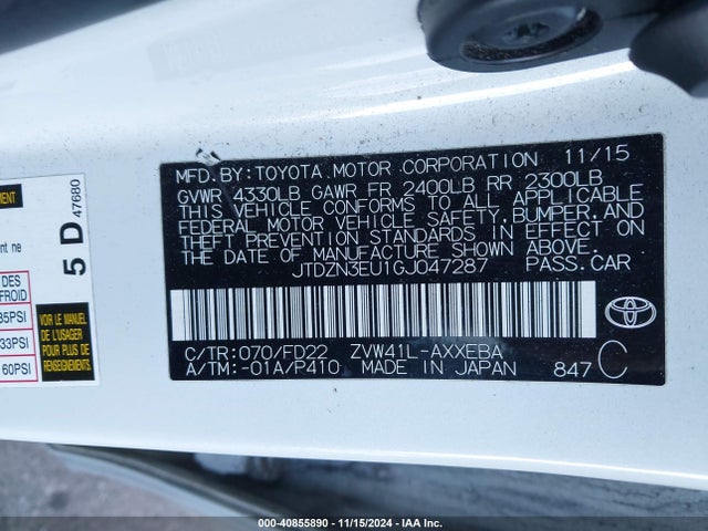 Toyota Prius V Two 2016 JTDZN3EU1GJ047287 Image 9