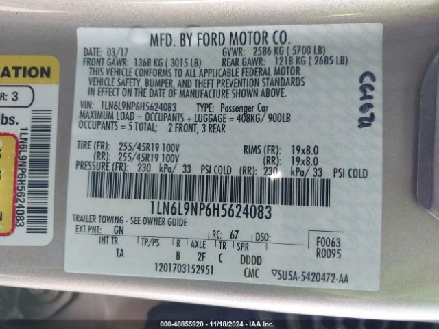 1LN6L9NP6H5624083 Lincoln Continental Reserve
