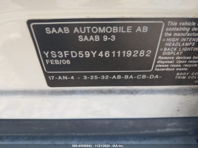 2006 SAAB 9-3 YS3FD59Y461119282 Photo 8