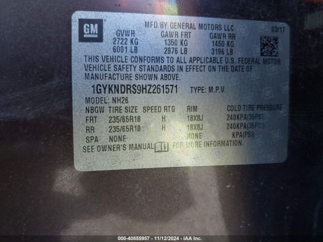 1GYKNDRS9HZ261571 Cadillac XT5 LUXURY