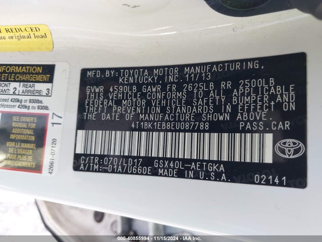 4T1BK1EB8EU087788 Toyota AVALON XLE