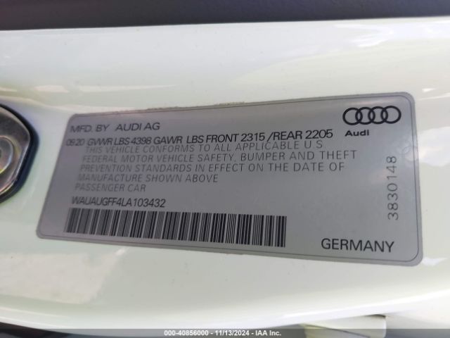 WAUAUGFF4LA103432 Audi A3 Premium 40 Tfsi Front-wheel Drive S Tronic