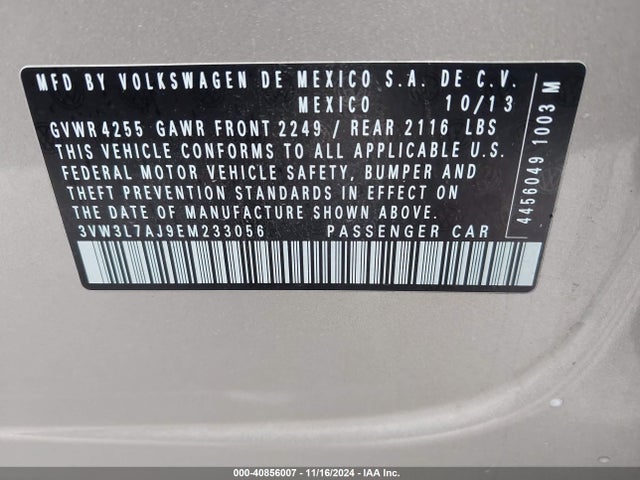 3VW3L7AJ9EM233056 Volkswagen Jetta 2.0l Tdi