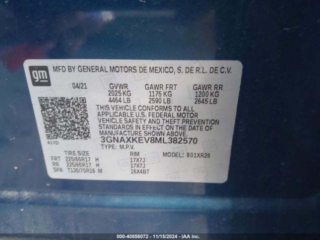 2021 CHEVROLET EQUINOX 3GNAXKEV8ML382570 Photo 8