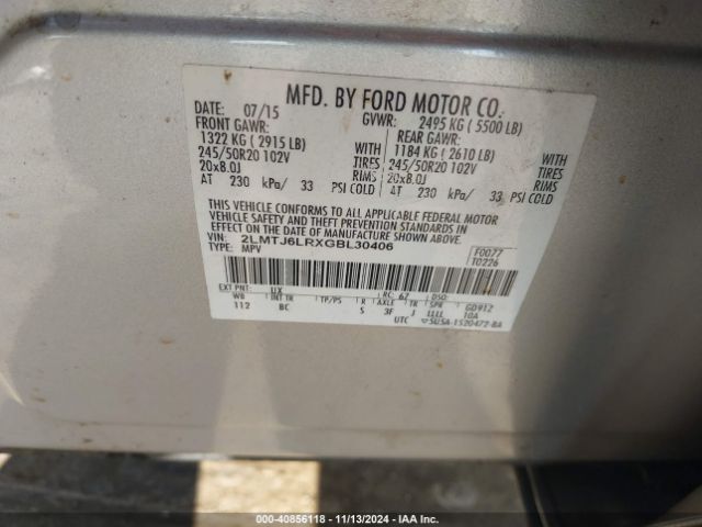 2LMTJ6LRXGBL30406 Lincoln Mkx Reserve
