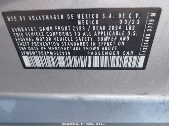 3VWBM7BU2PM023838 Volkswagen Jetta 1.5t Sport