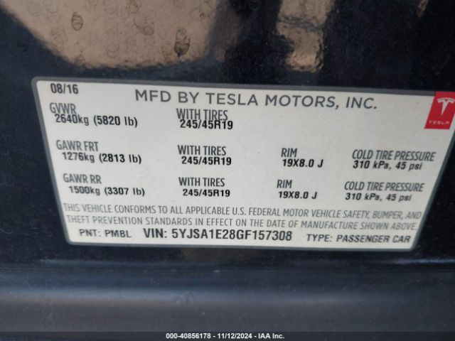 5YJSA1E28GF157308 Tesla Model S 60d/70d/75d/85d/90d