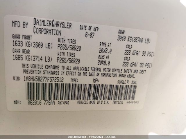 2007 CHRYSLER ASPEN 1A8HW58277F572512 Photo 8