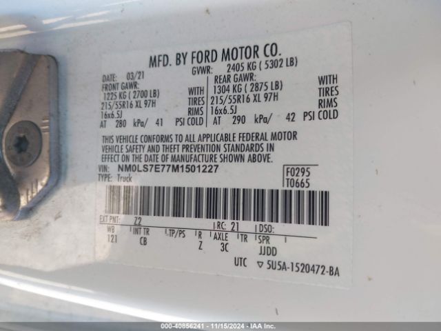 NM0LS7E77M1501227 Ford Transit Connect Xl Cargo Van